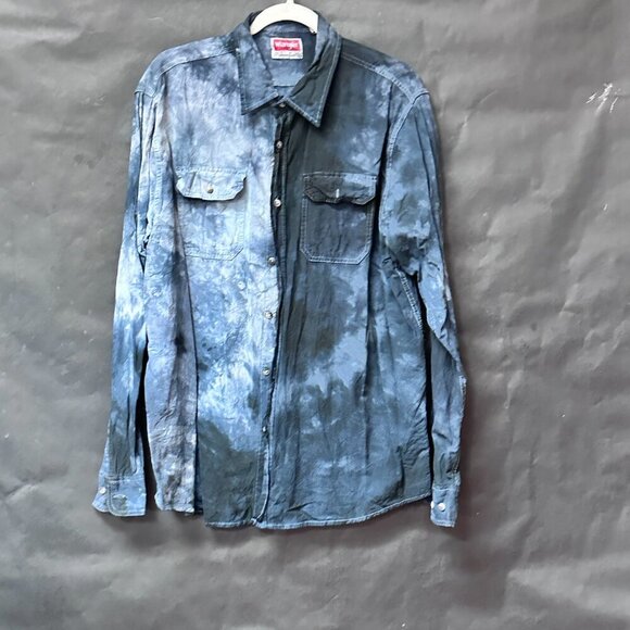 Wrangler Black Tie Dye Shirt Long Sleeve Size Large Blue Rodeo Tied Dyed Ombré - Picture 9 of 9